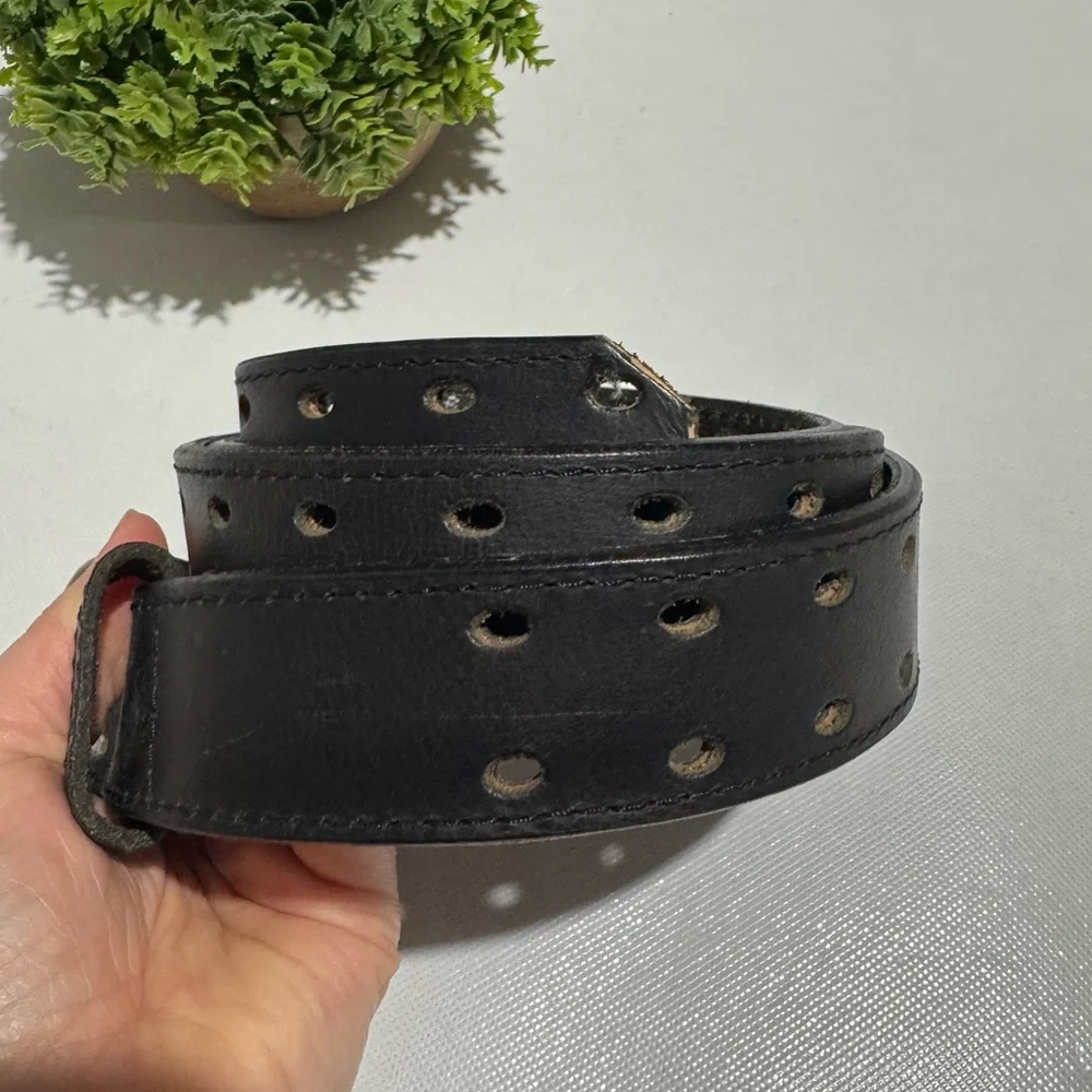 Vintage Y2K 90s Black Leather Double Hole Belt Mens‎ Size 40